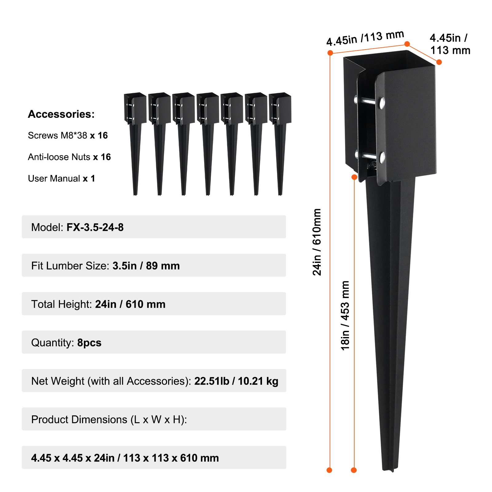 Fence Post Anchor Ground Spike, Black Metal Stake For Garden_voghion.com